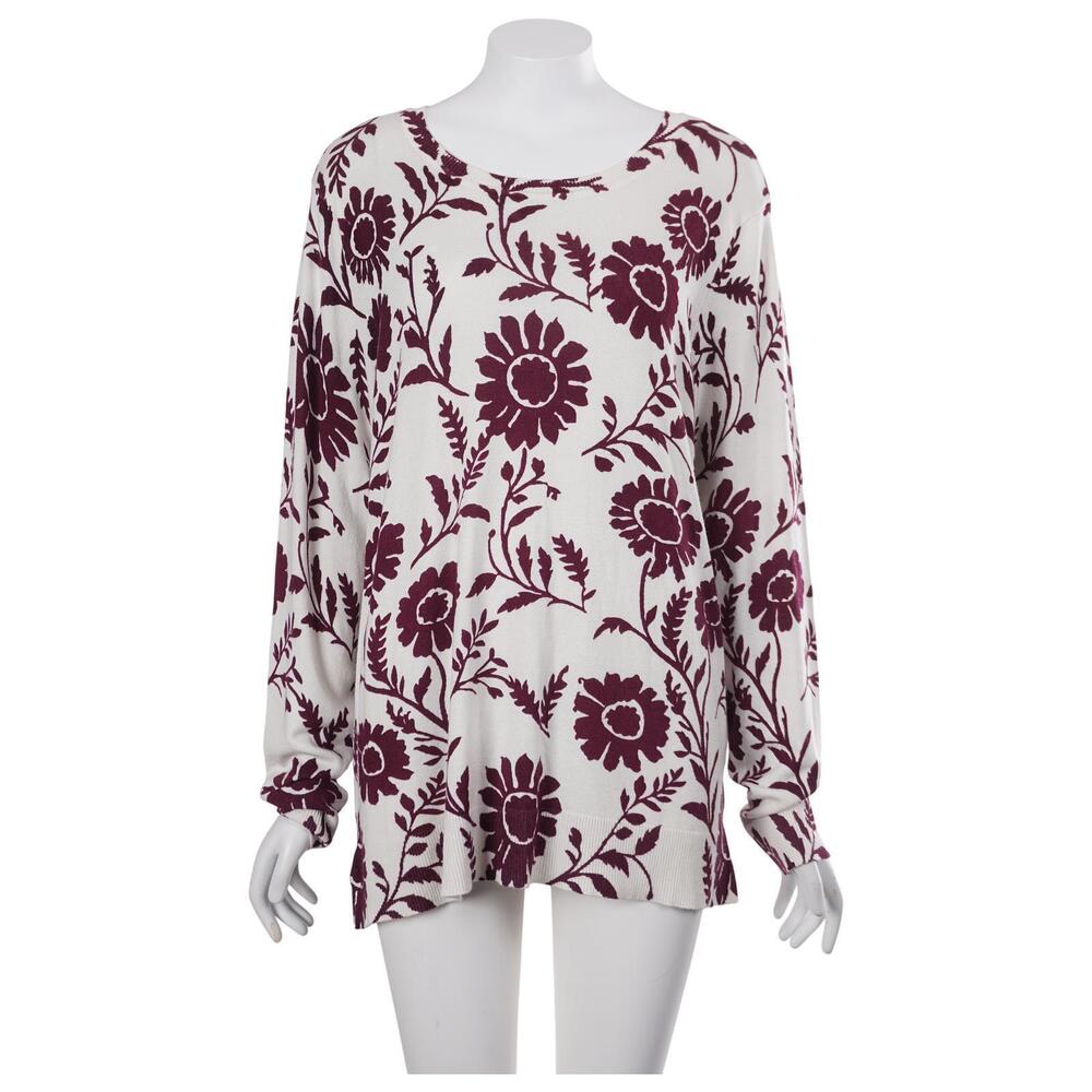 Style&Co. Sweater L Purple Floral Thin Knit Stretch Long Sleeve Casual Pullover